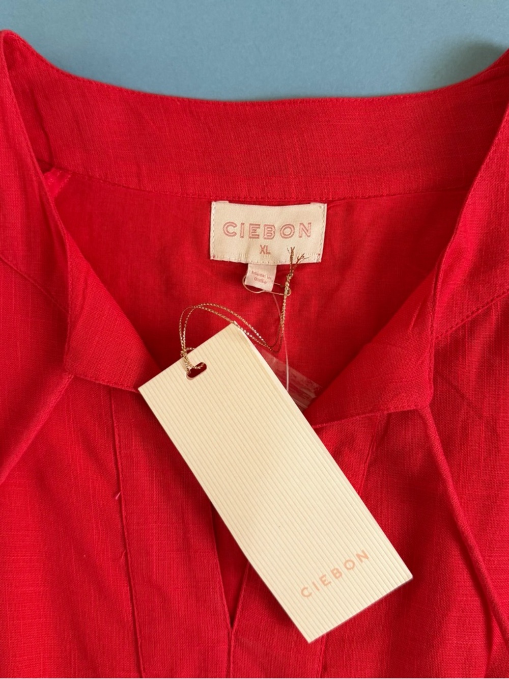 NWT Ciebon Eliza Embroidered Red Gauze Cotton A-Line Tropical Boho Midi Dress - Picture 6 of 7